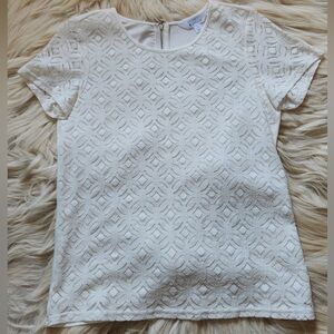 White Textured Short Sleeve Top